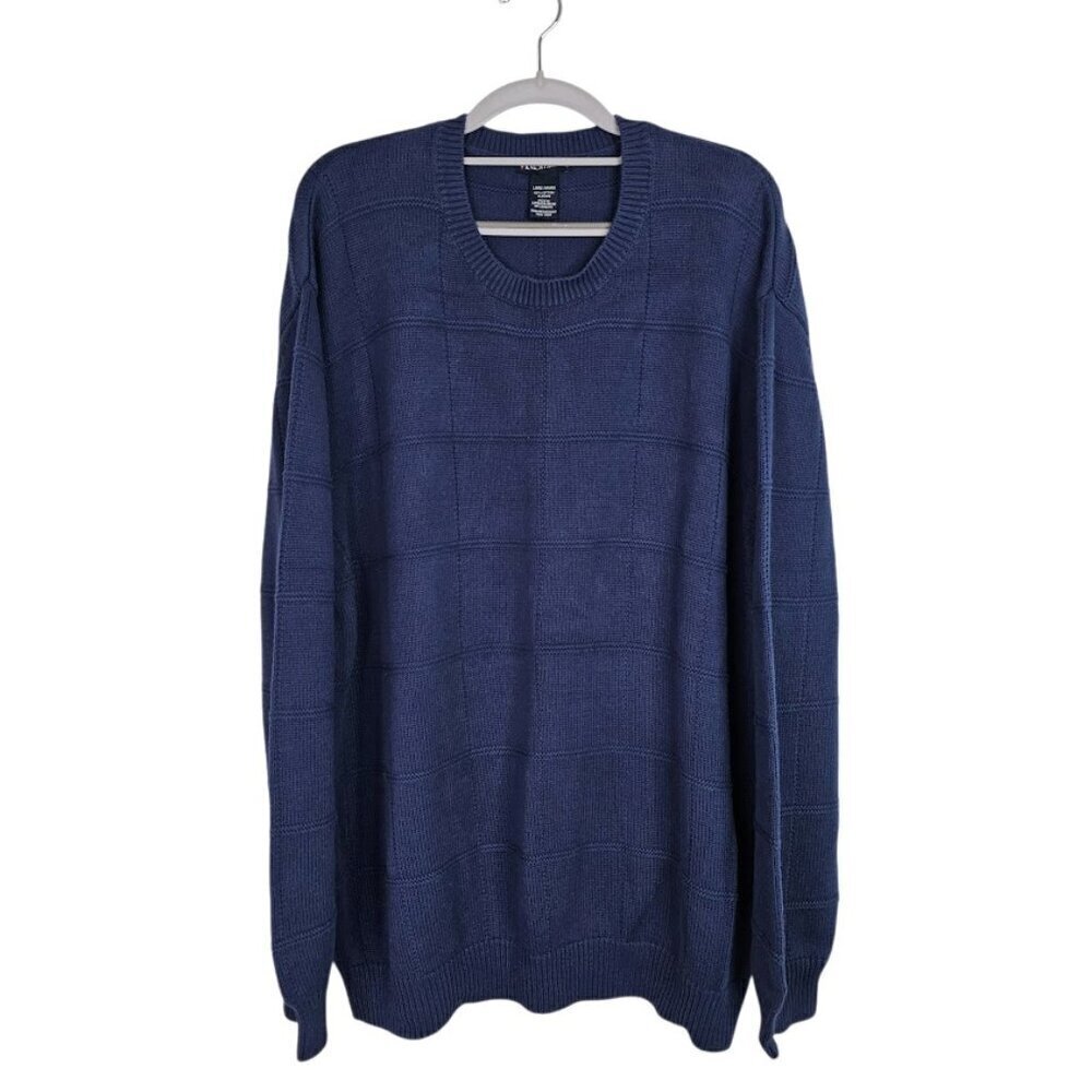 KNIGHTSBRIDGE Men's Pullover Sweater Size L NAVY BLUE Preppy 100% Cotton LS